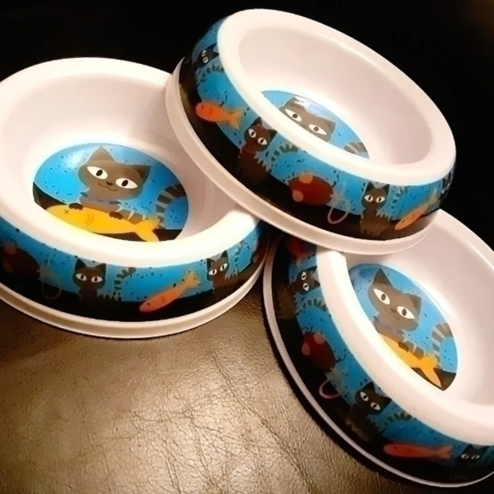 Melamine Fish-N-Kitty Cat Bowls Trio